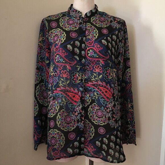 [White Stag] Sheer Paisley Button Down Shirt | See Measurements | Good - Picture 1 of 9